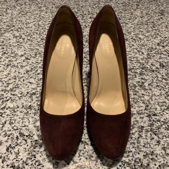 Kate Spade "Nessle" Lush Italian Suede/Leather Platform Pump Burgundy  Sz 9 - Picture 5 of 10